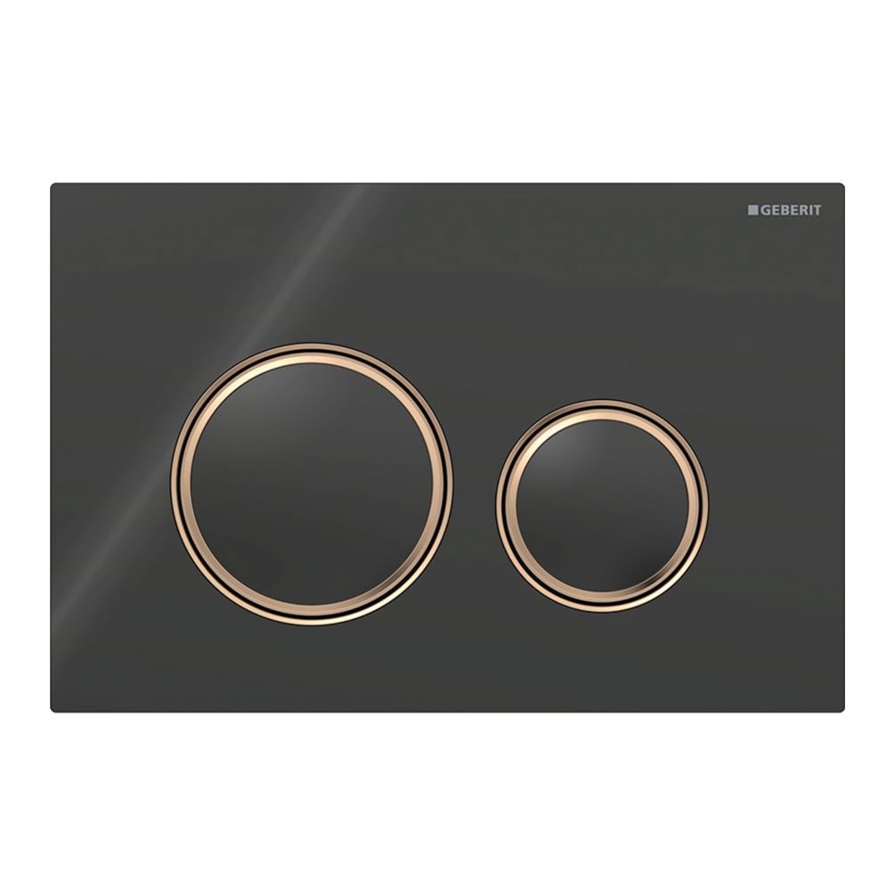 Cutout image of Geberit Sigma50 Round Black Glass / Red Gold Dual Flush Plate